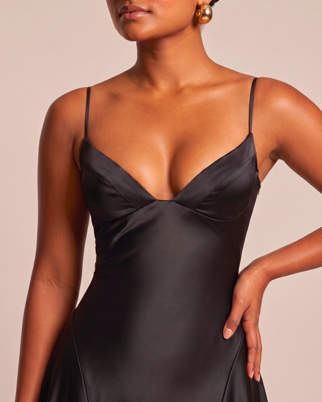 Celeste Satin Maxi Dress - Black
