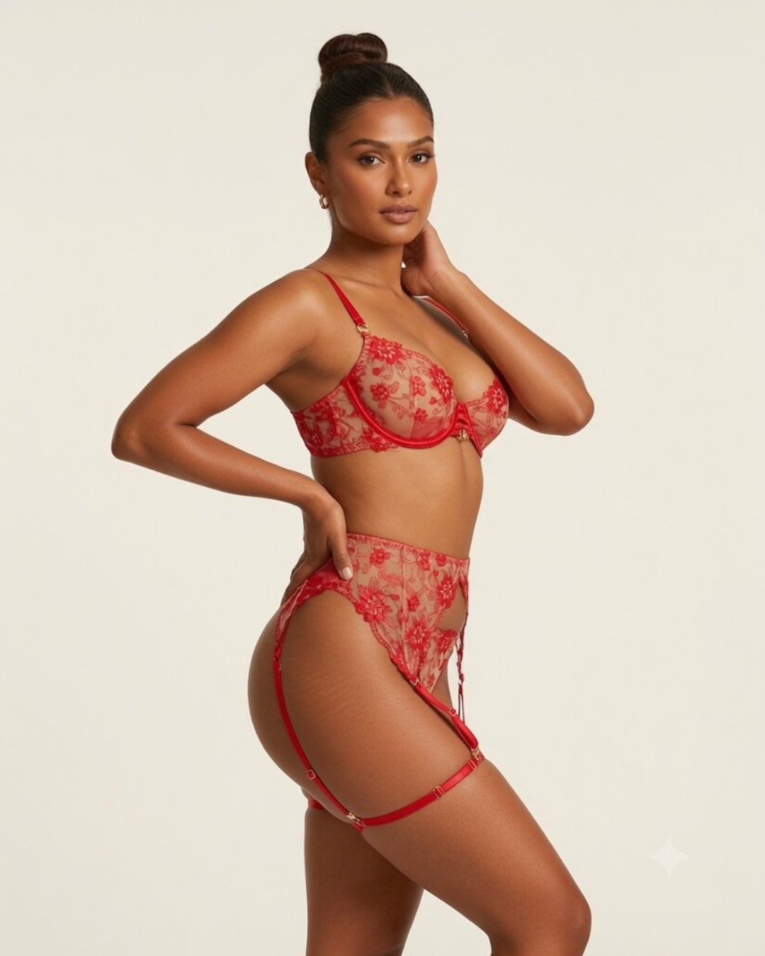 Adriana Embroidered Garter Lingerie Set