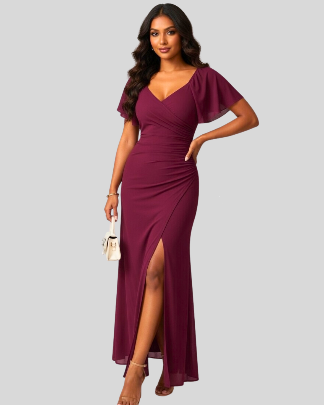 Amaya Ruched Front Slit Maxi Dress