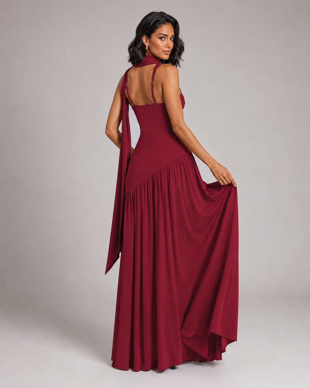 Amelie Scarf-Neck Slit Maxi Dress