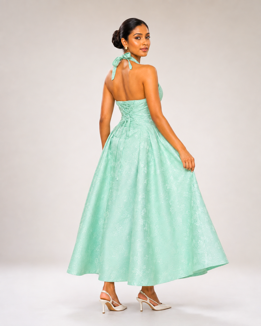 Ariella Sculpted Flare Midi Dress - Mint Green