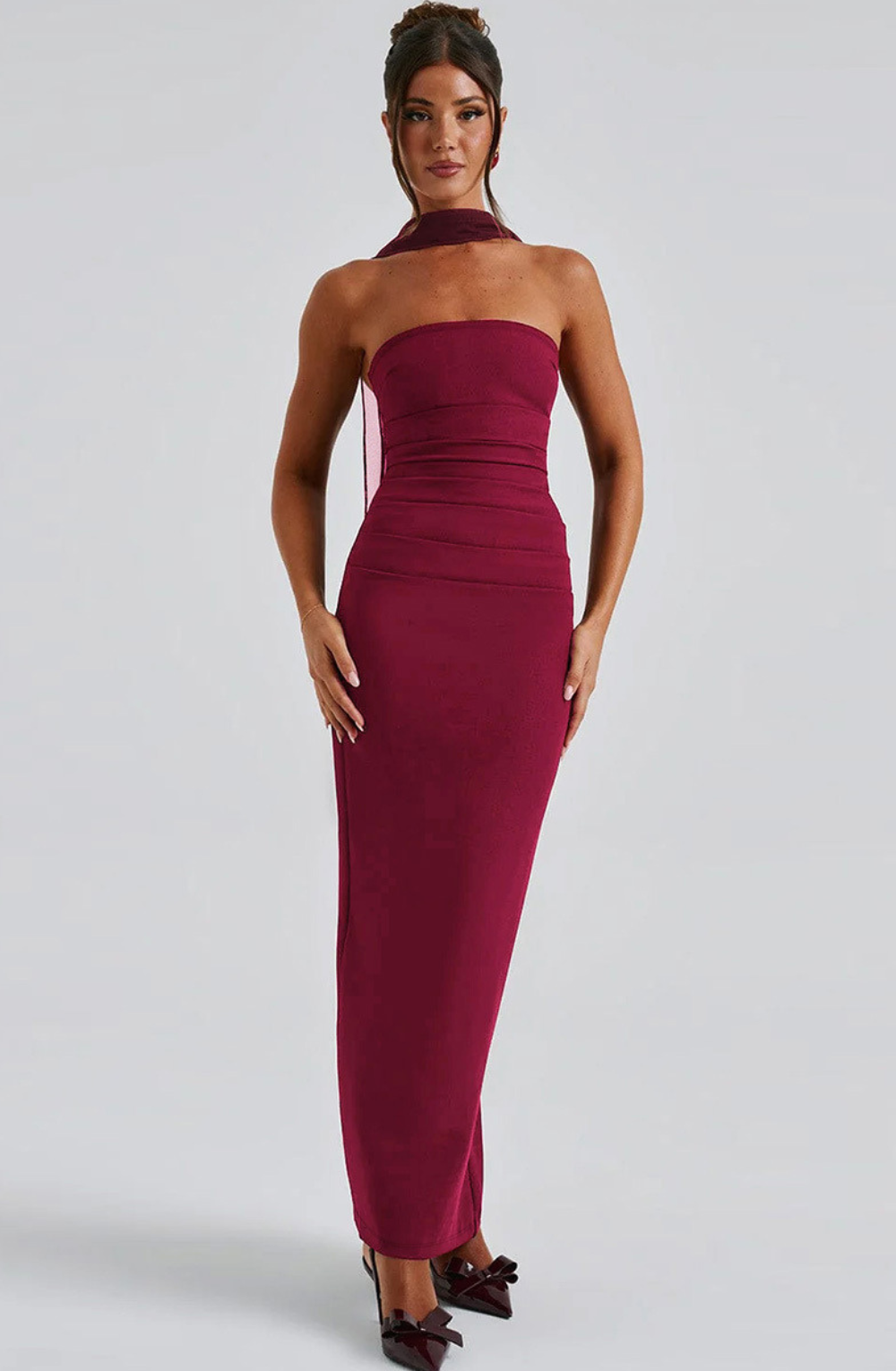 Bordeaux Muse Strapless Column Dress