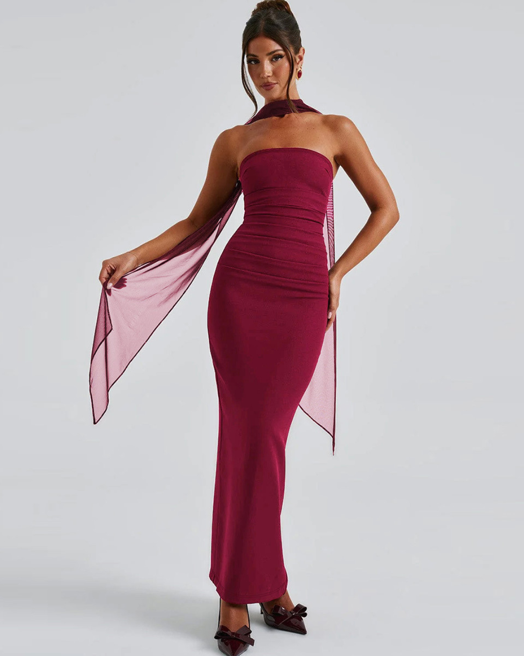 Bordeaux Muse Strapless Column Dress