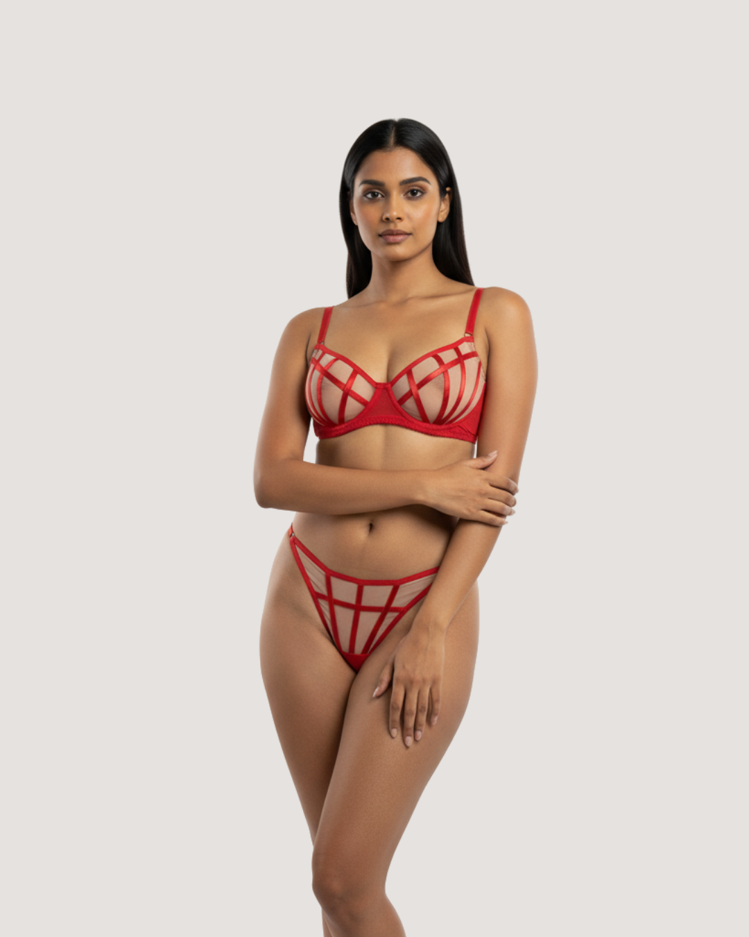 Crimson Cage Bra and Panty Set