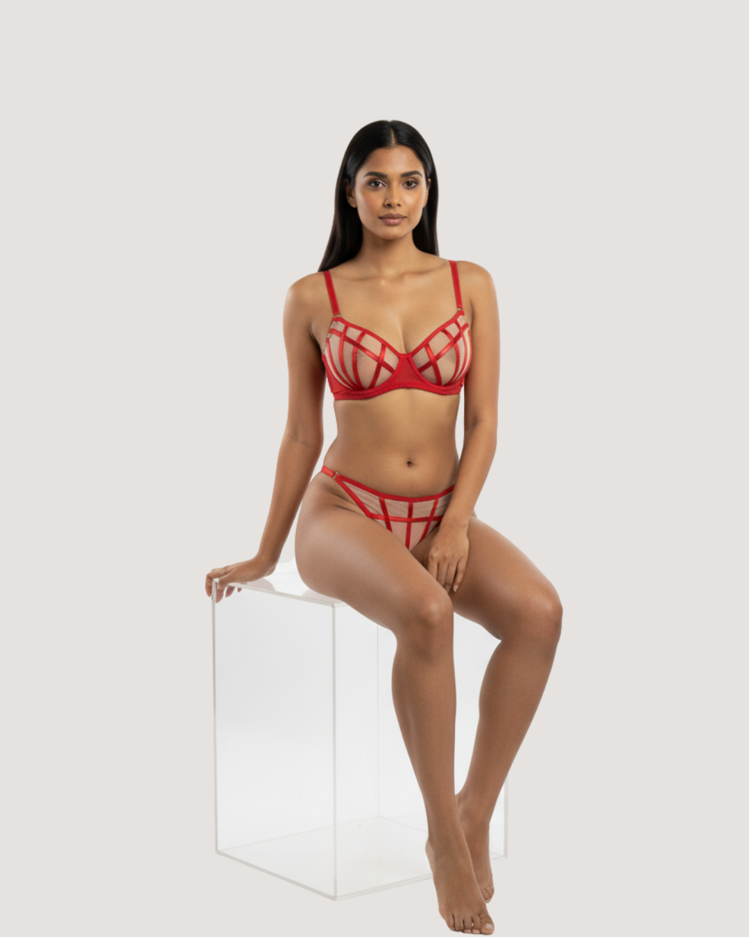 Crimson Cage Bra and Panty Set