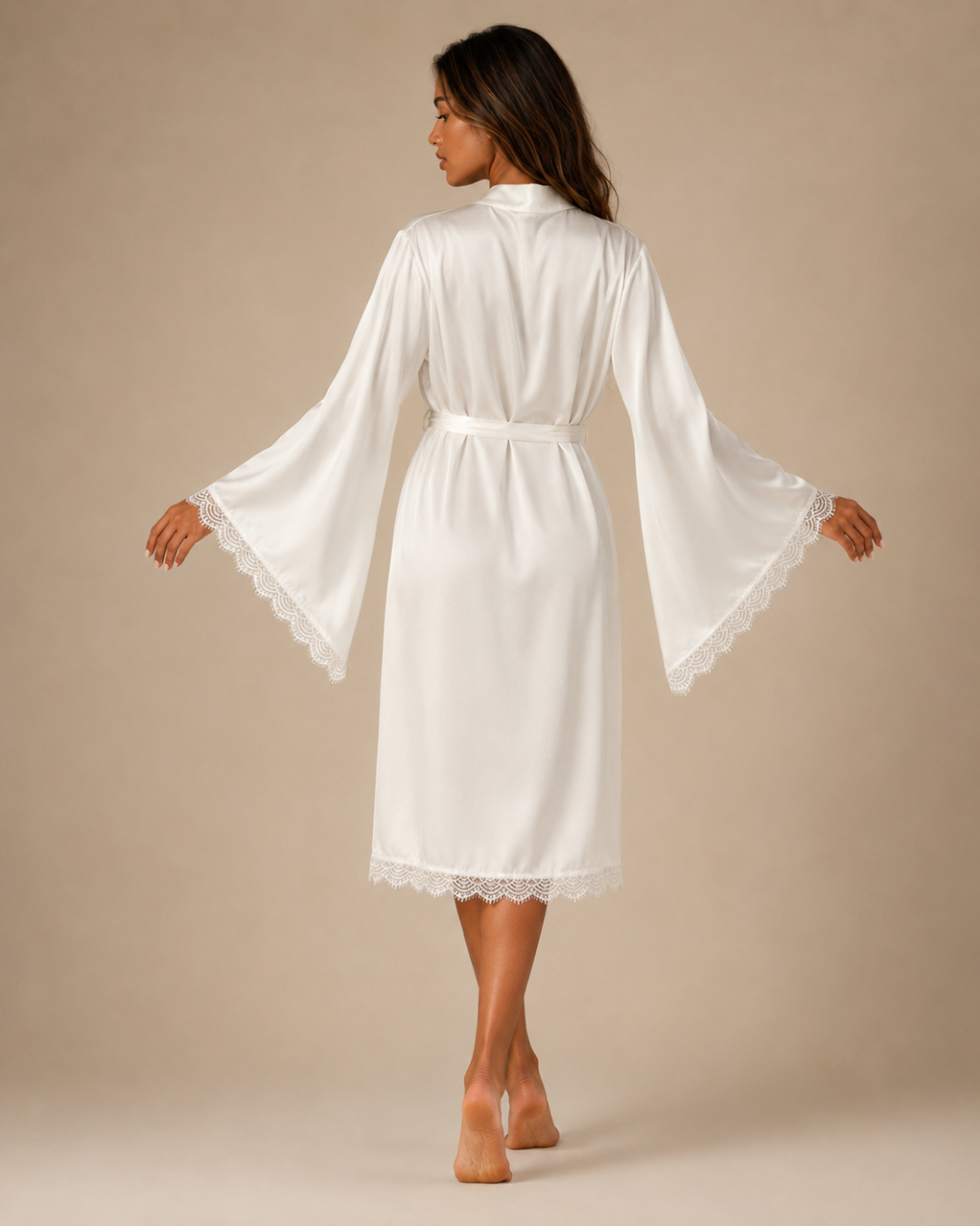 Elysia Lace-Trim Satin Robe
