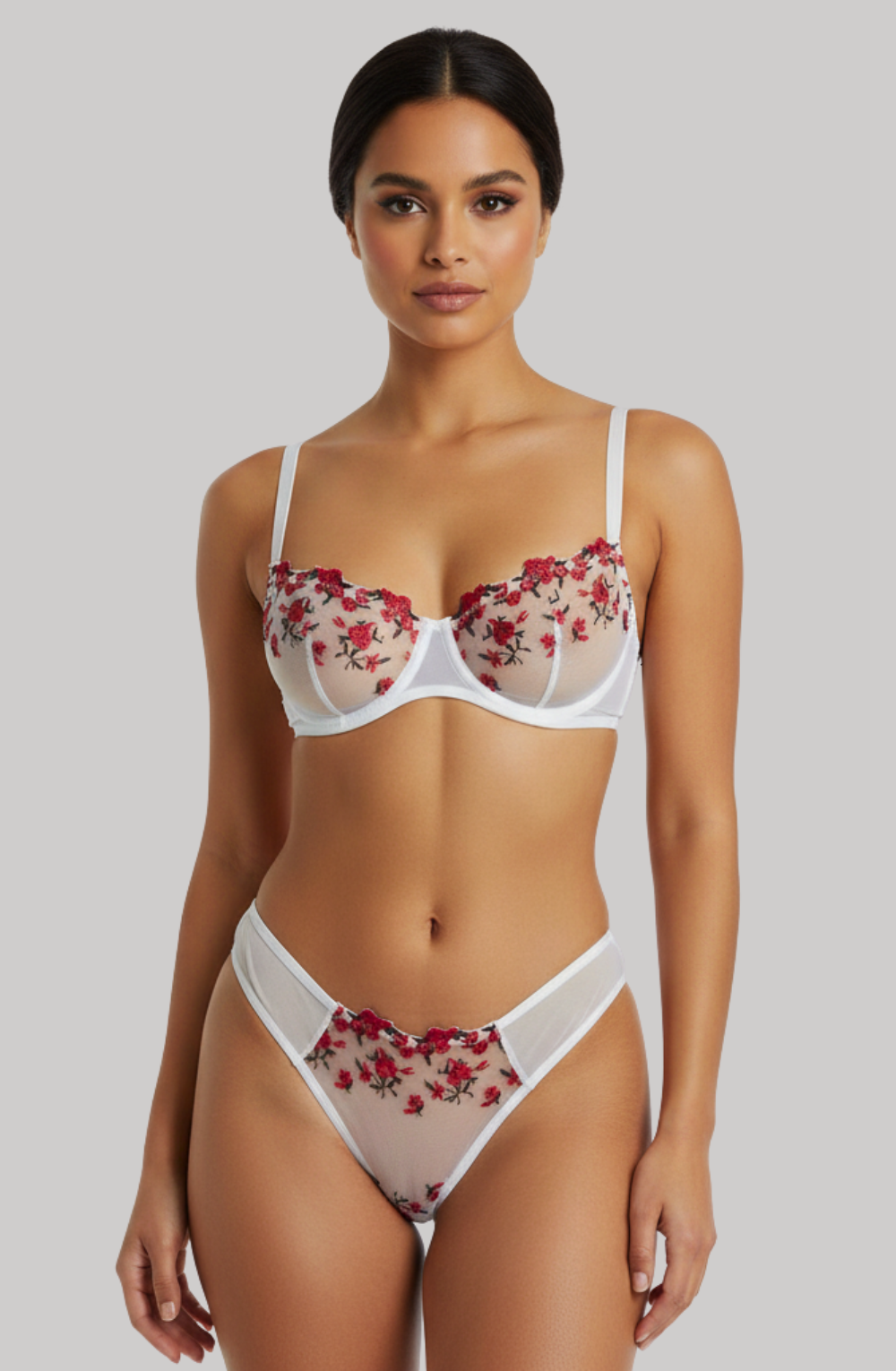 Ethereal Mesh Embroidered Bra and Panty Set