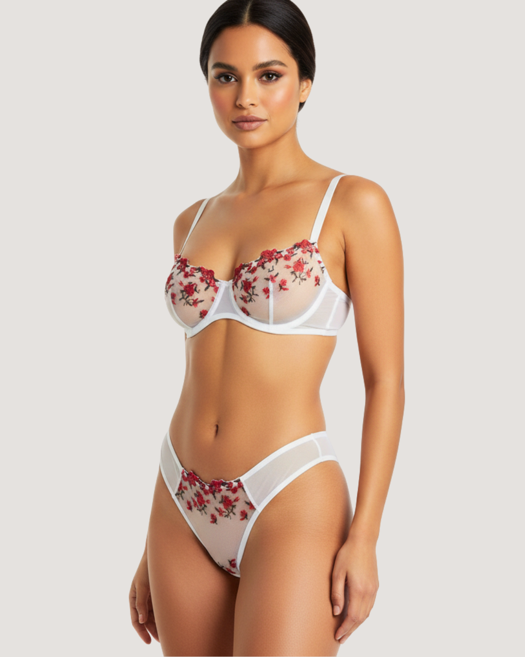 Ethereal Mesh Embroidered Bra and Panty Set
