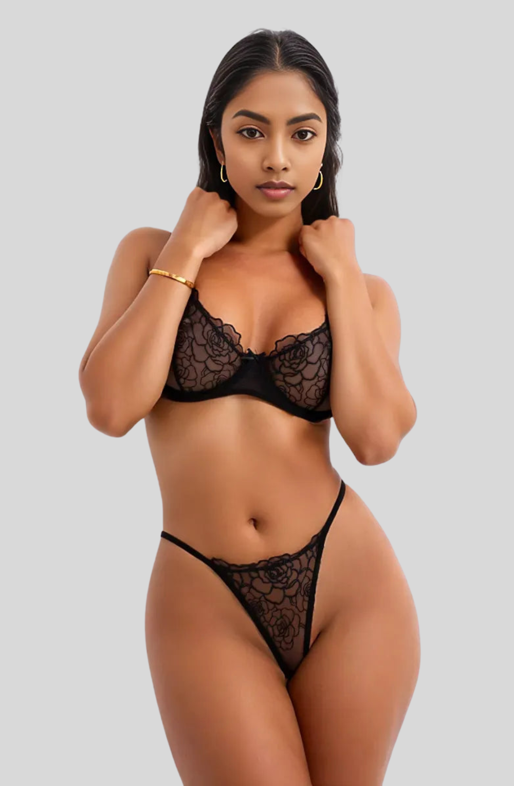 Lace Garden Mesh Embroidery Bra and Panty Set