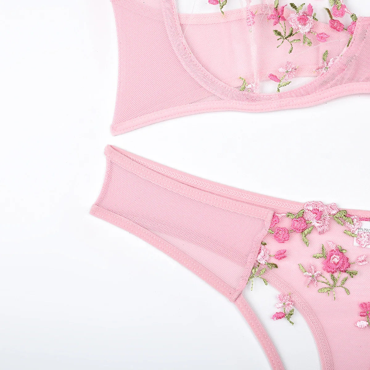 Ethereal Mesh Embroidered Bra and Panty Set