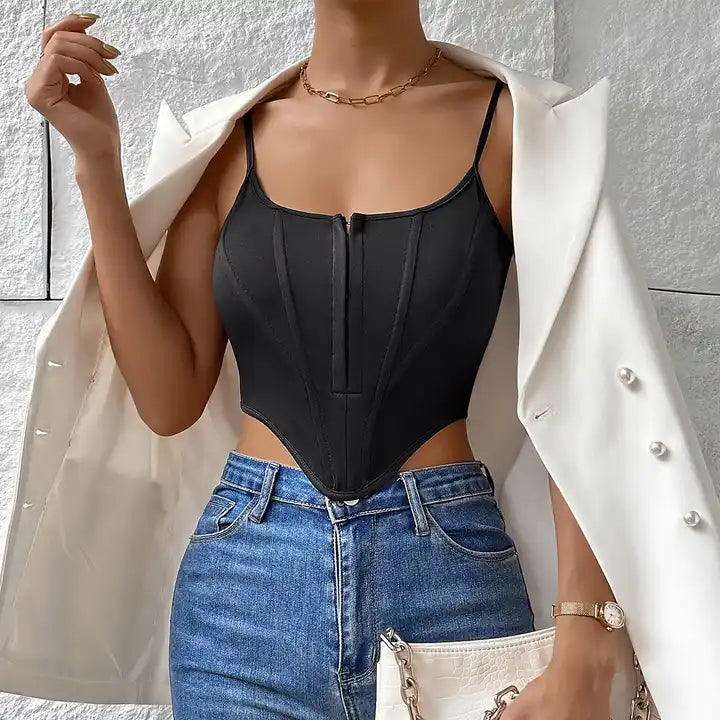 Fishbone Diamond Backless Corset Top