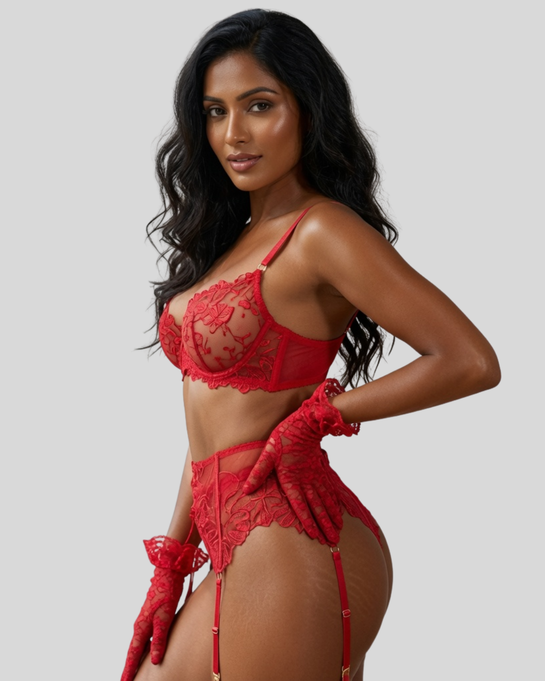 Lace Illusion Five-Piece Lingerie Set
