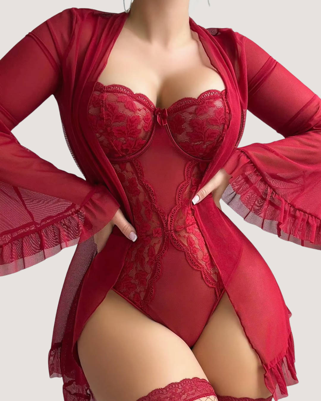 Lace Veil Seduction Bodysuit With Robe