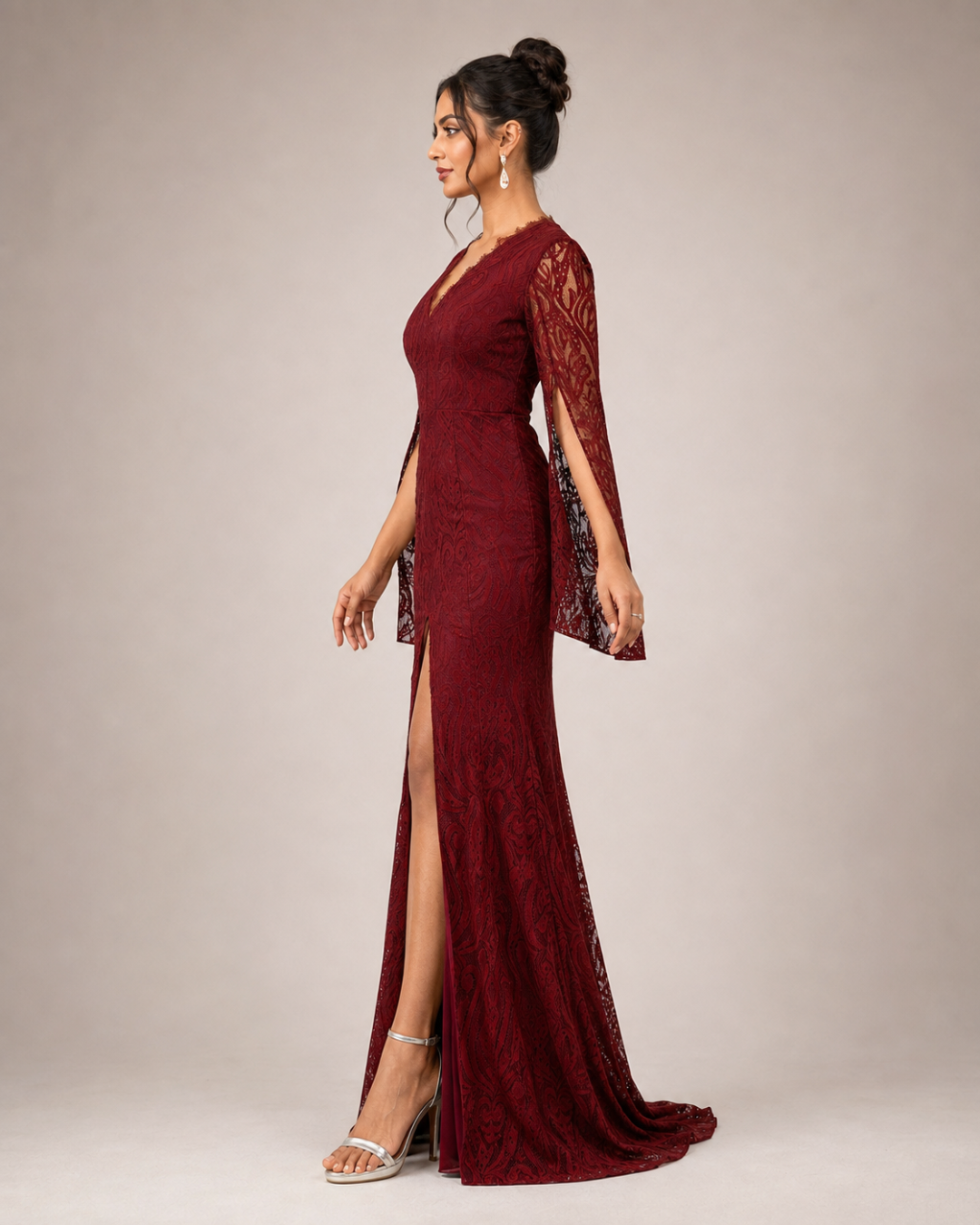 Marielle Lace-Overlay Slit Dress