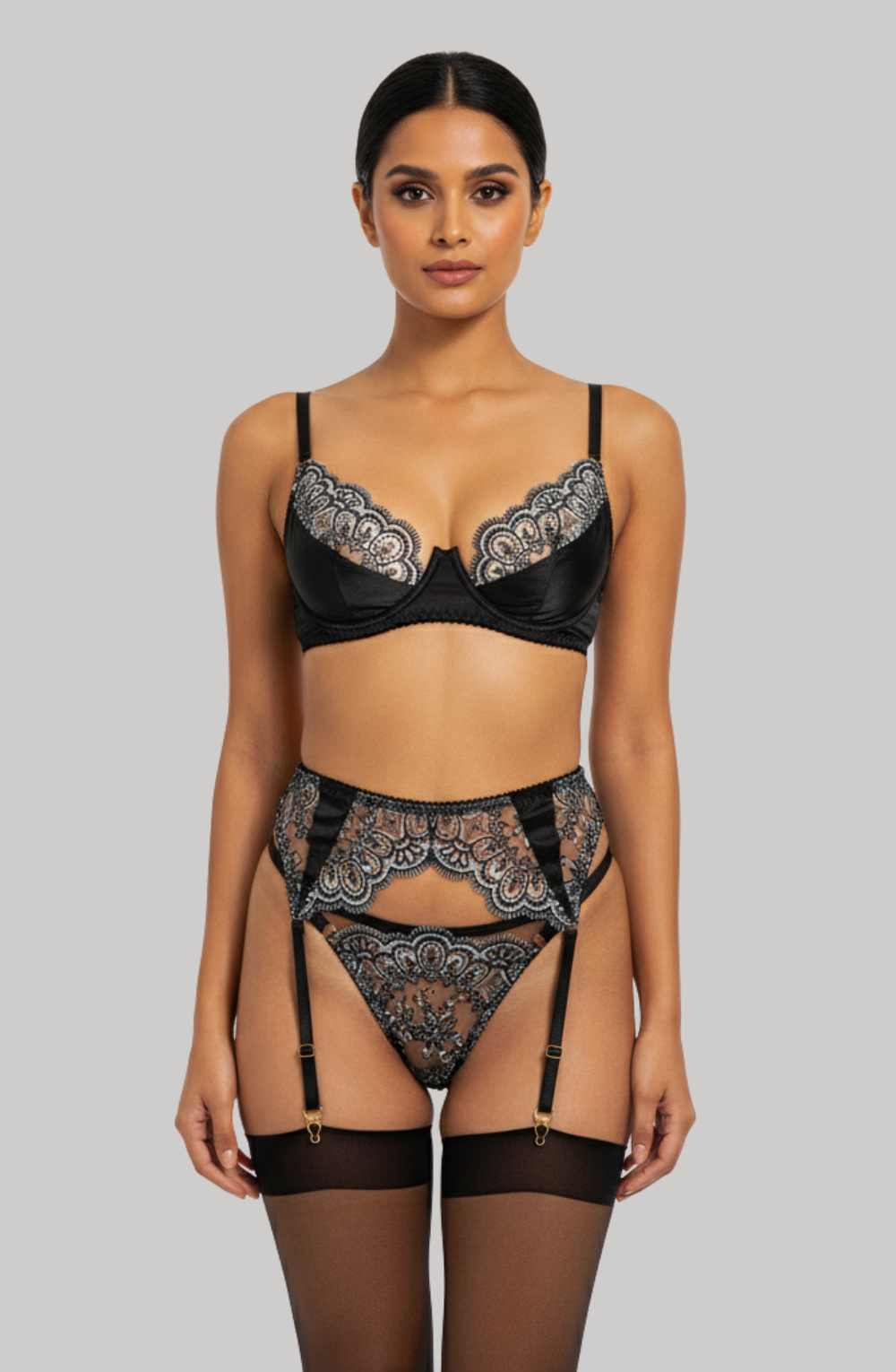 Midnight Baroque Lace Lingerie Set