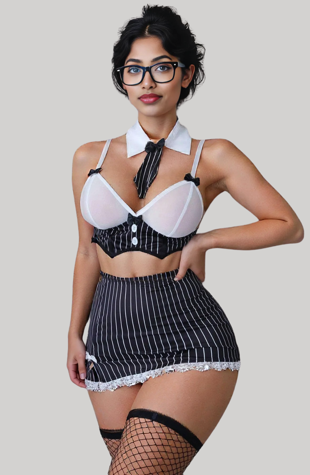 Naughty Stripes Miniskirt Lingerie Set
