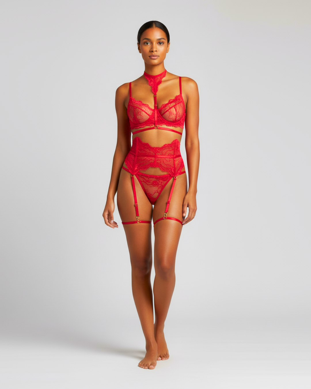 Neck Bandage 4-Piece Lace Lingerie Set