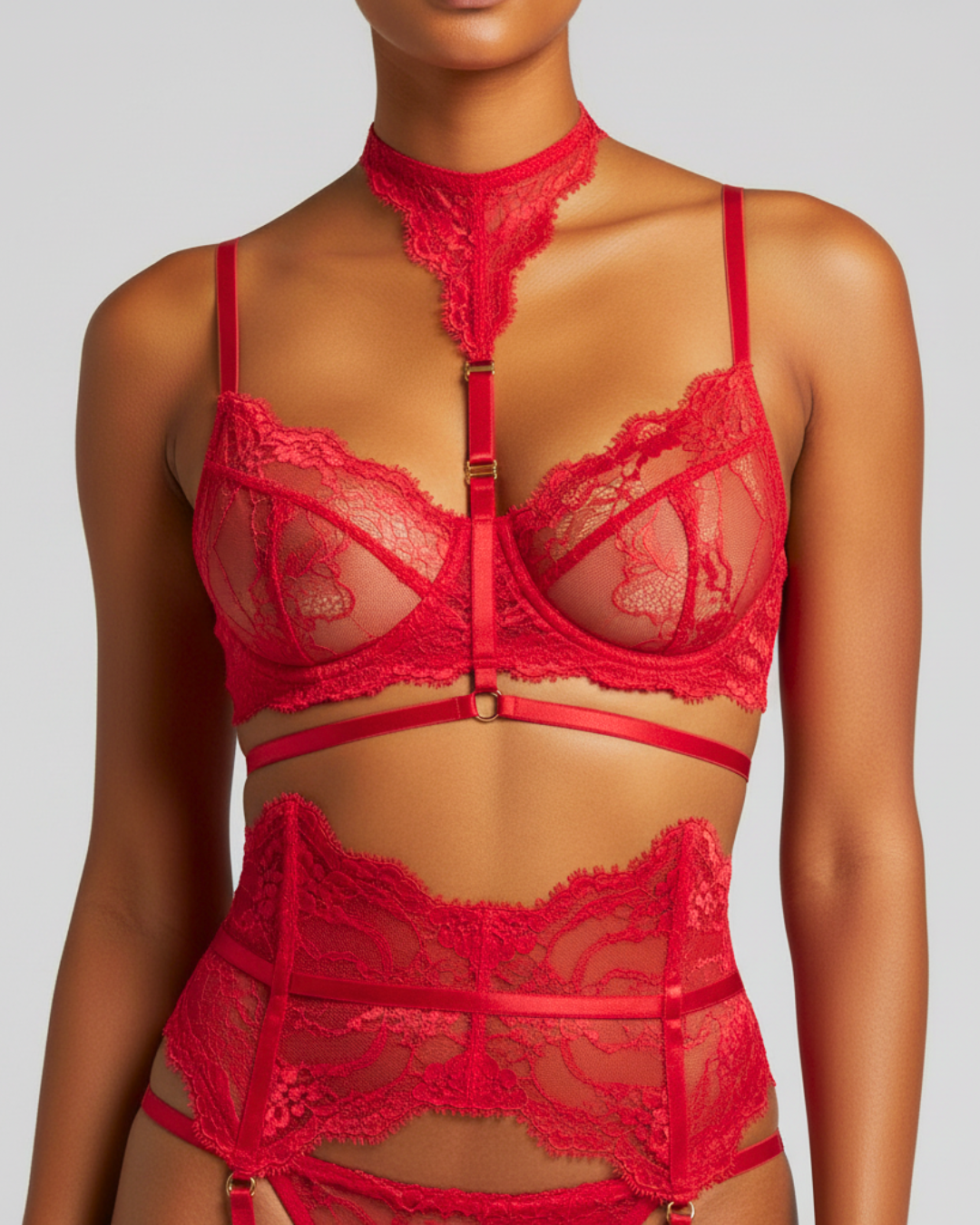 Neck Bandage 4-Piece Lace Lingerie Set