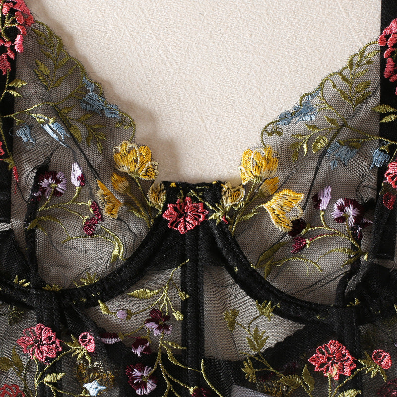 Parisian Bloom Corset Vest Bra and Panty Set