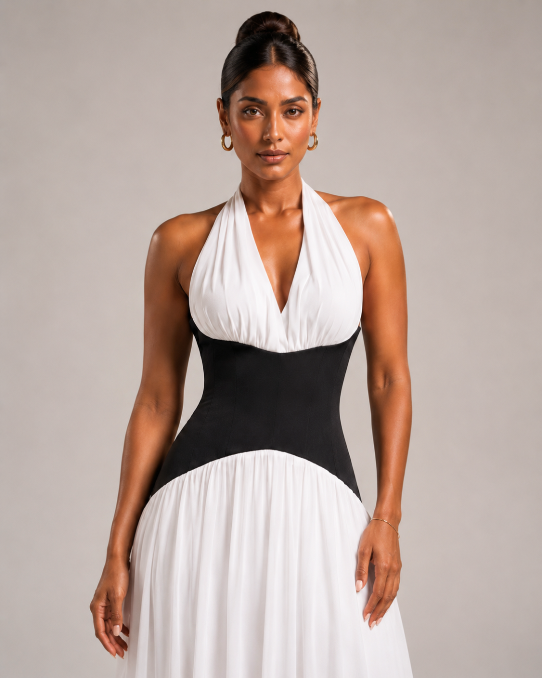Océane Corset Halter Dress - Black & White