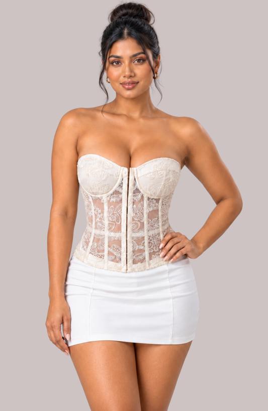 Odette Boned Lace Corset - Off White