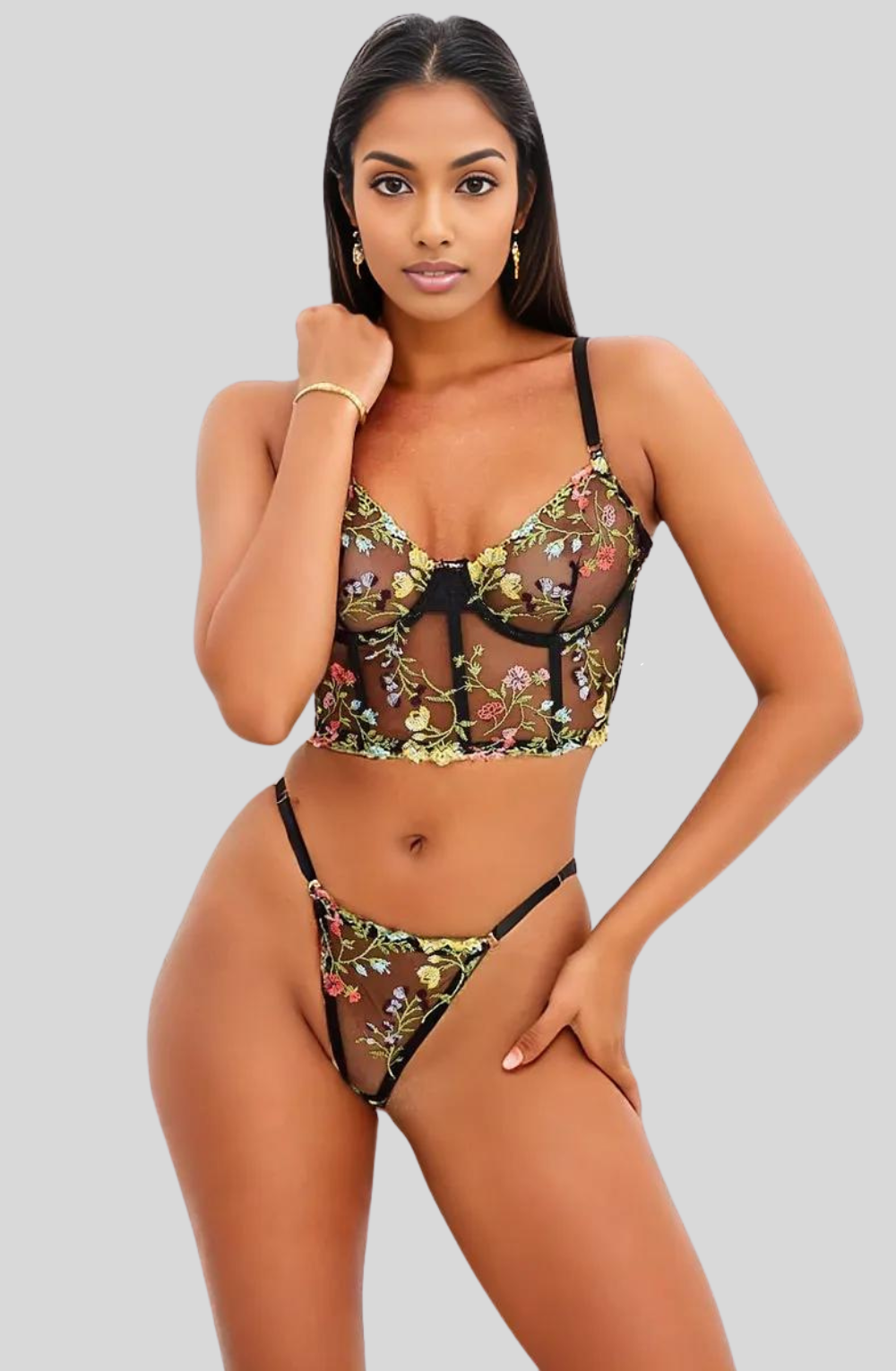 Parisian Bloom Corset Vest Bra and Panty Set