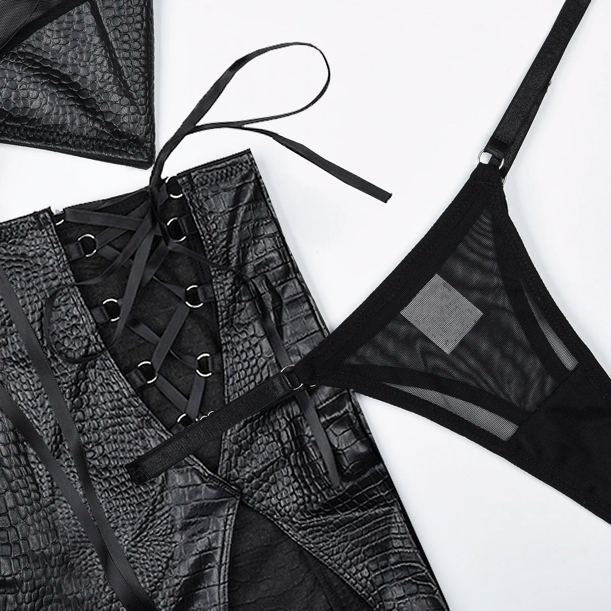 Cross Bra Coquette Mini Skirt Lingerie Set