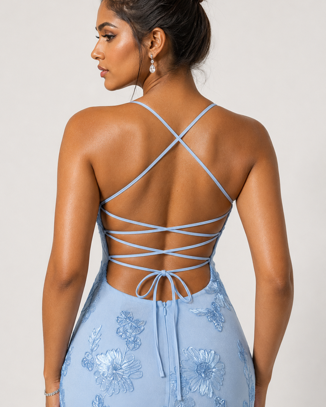 Sahara Petal-Detail Corset Maxi Dress - Blue