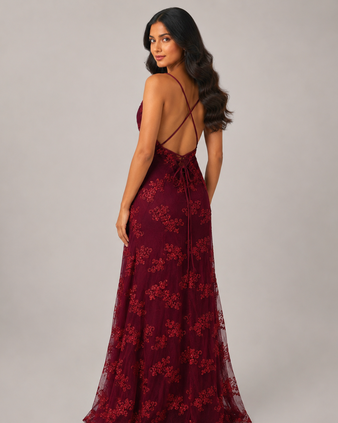 Sasha Lace-Embellished Evening Maxi Dress
