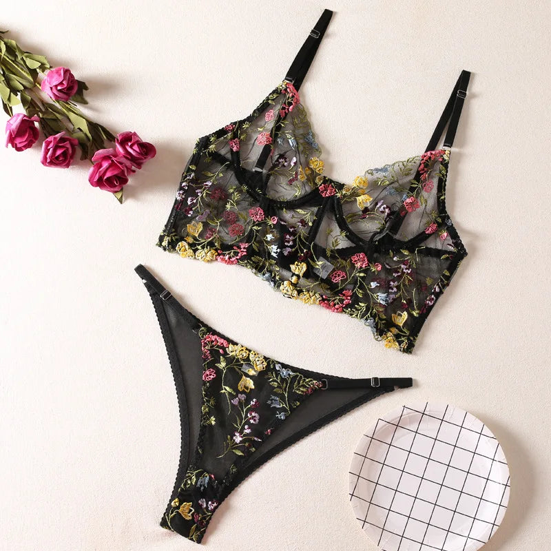 Parisian Bloom Corset Vest Bra and Panty Set