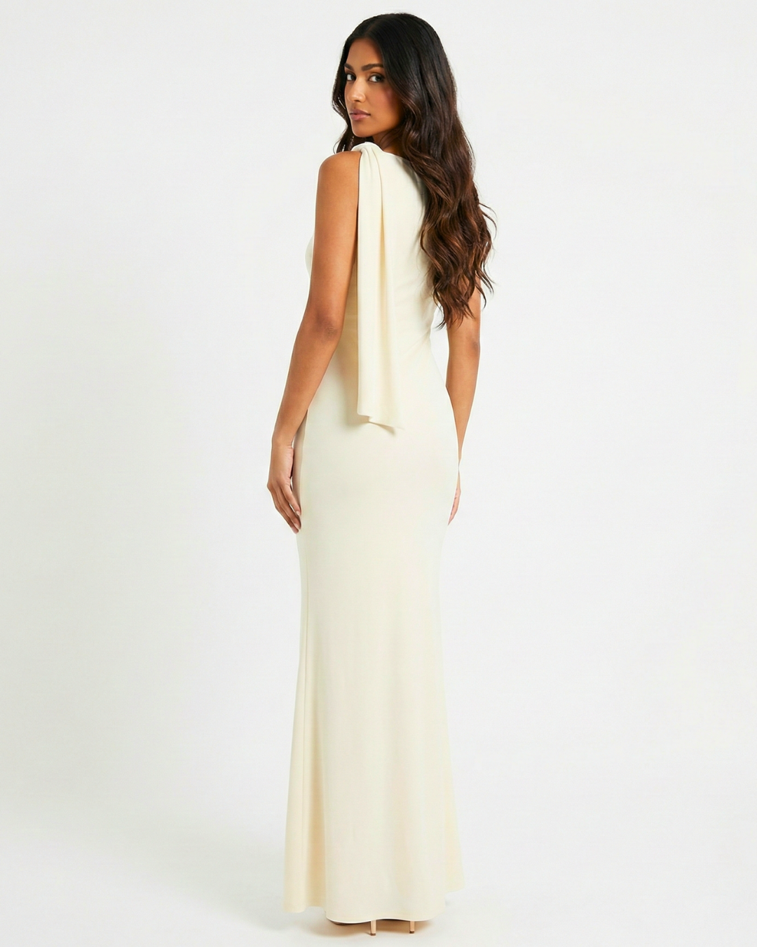 Shoulder-Drape Evening Maxi Dress