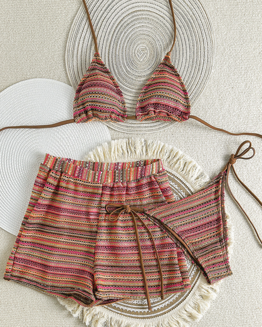 Sunset Stripe 3-Piece Bikini Set