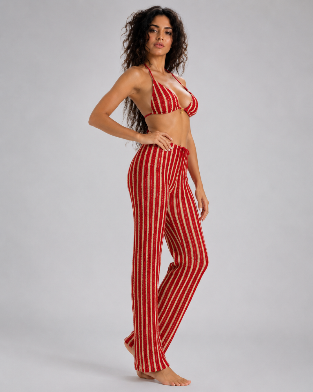 Talia Stripe Crochet Bikini & Beach Pants Set