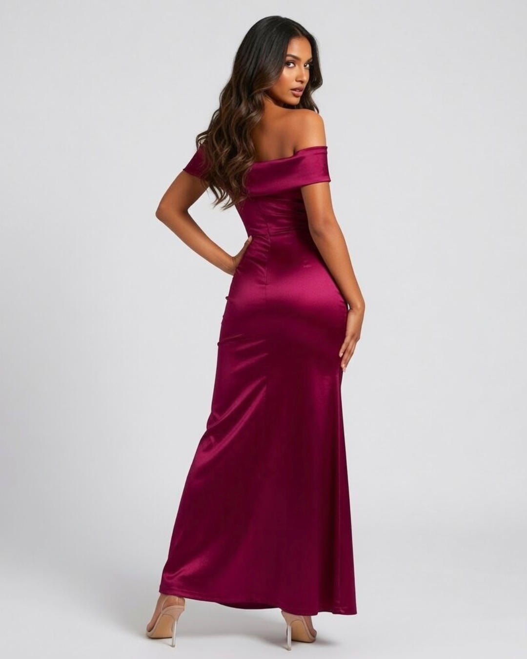 The Aarya Satin Off-Shoulder Dress