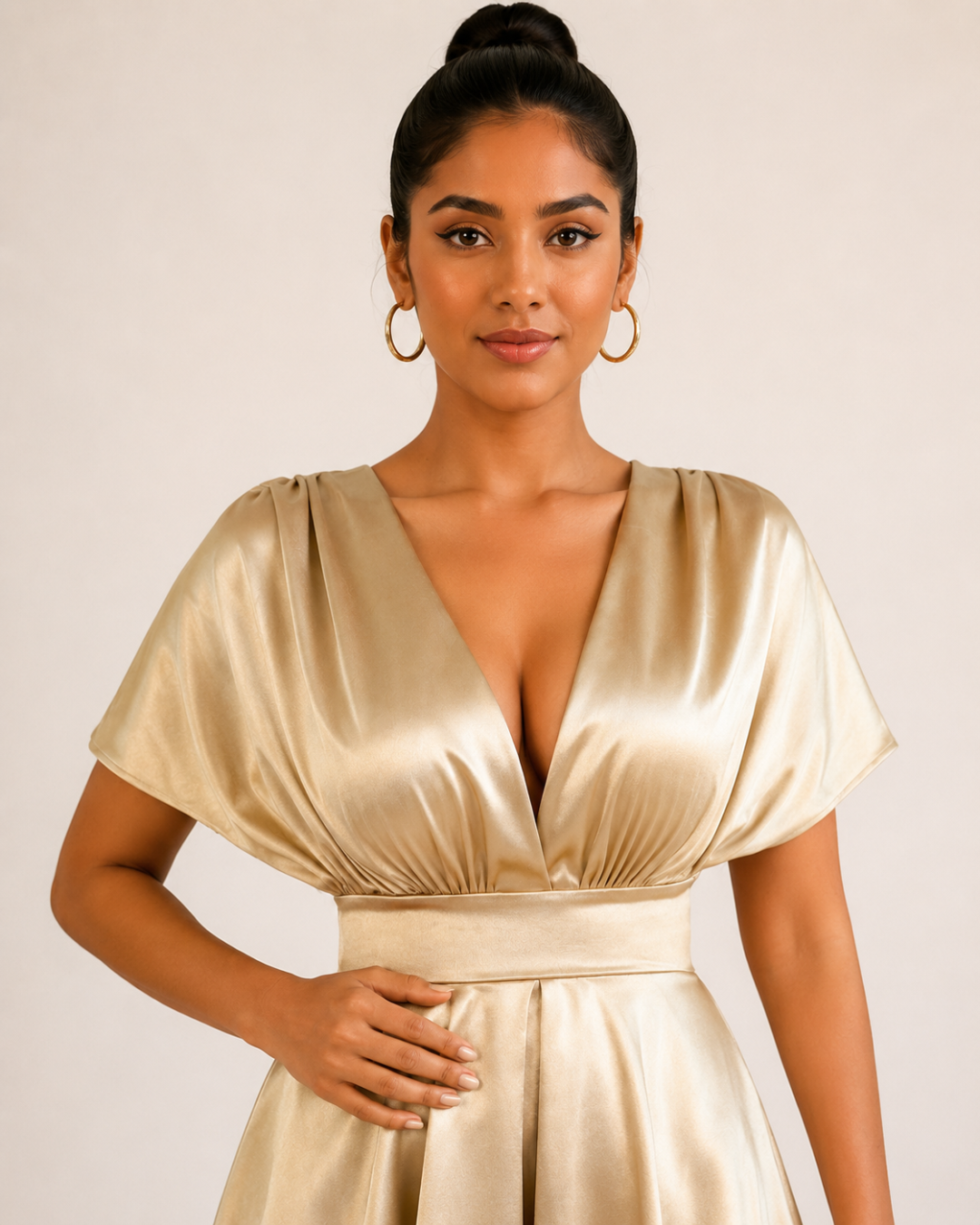 The Solène Draped Flare Mini Dress - Champagne