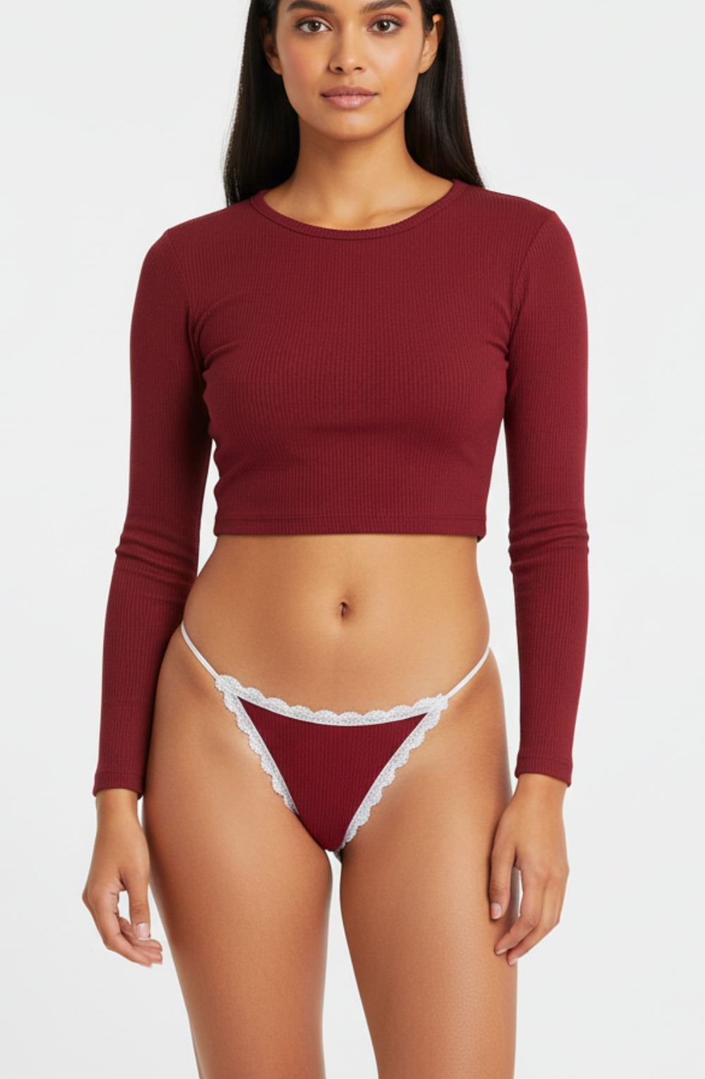 Velvet Ruby Lace-Trim Thong