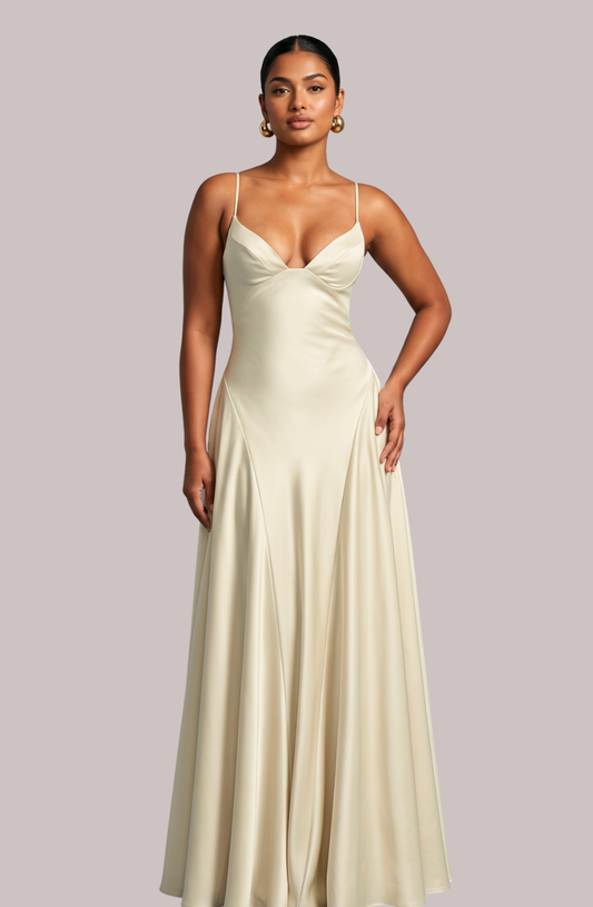 Celeste Satin Maxi Dress - Apricot
