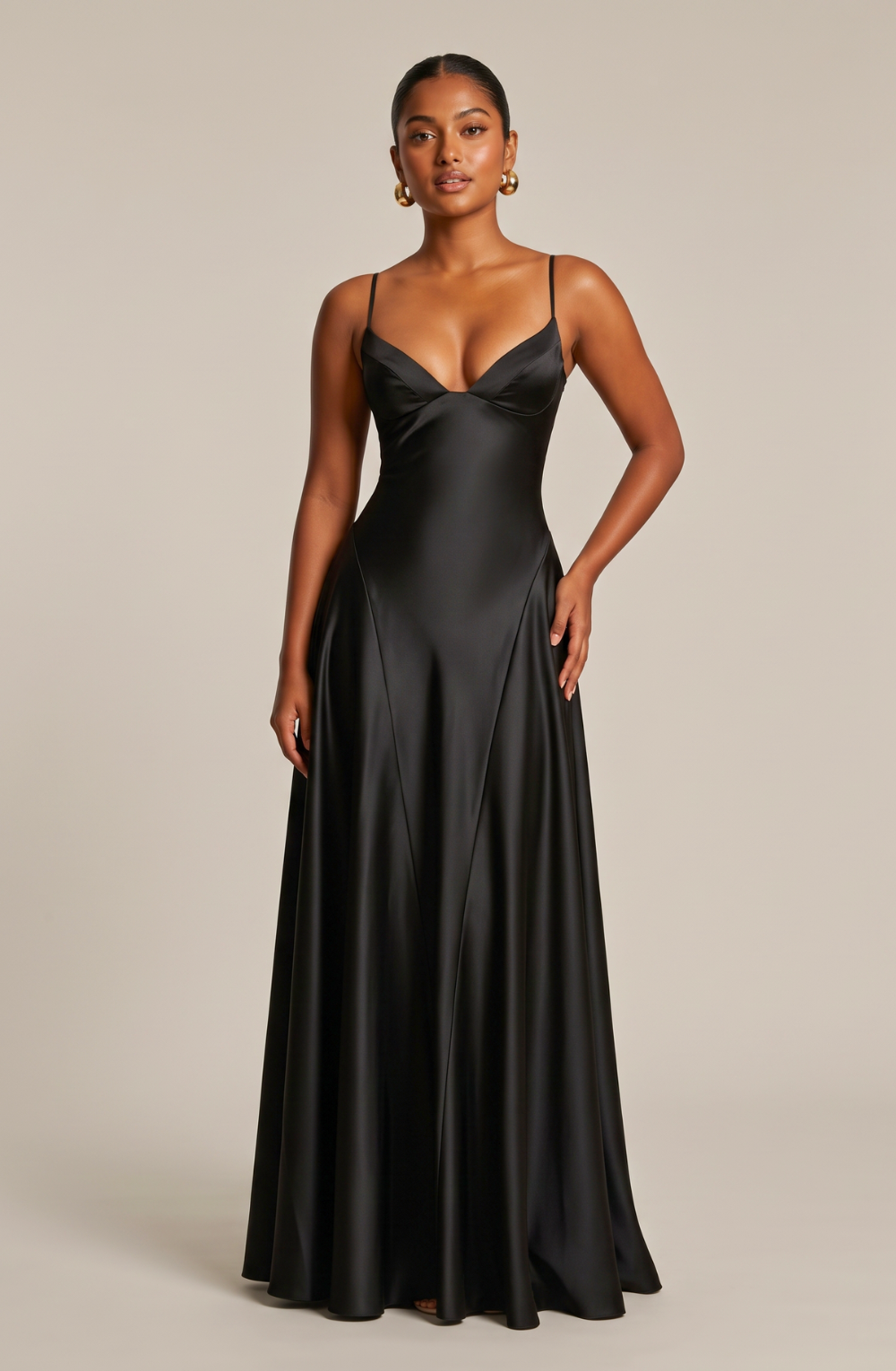Celeste Satin Maxi Dress - Black