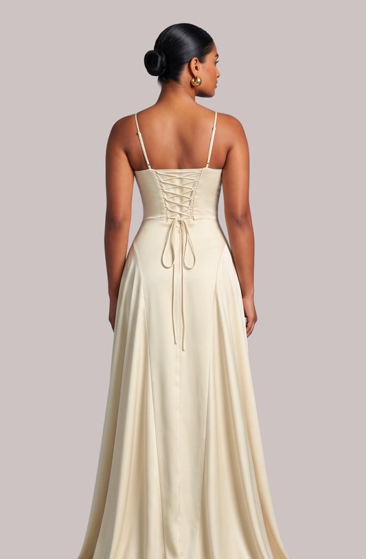 Celeste Satin Maxi Dress - Apricot