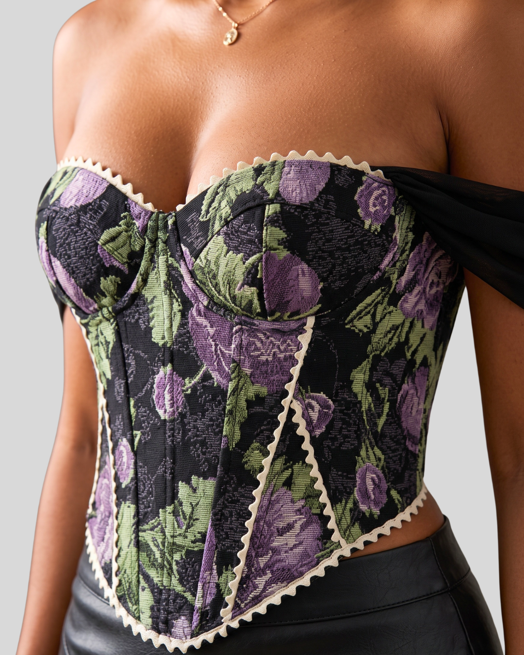 Mathilde Tapestry Corset Top - Purple flower