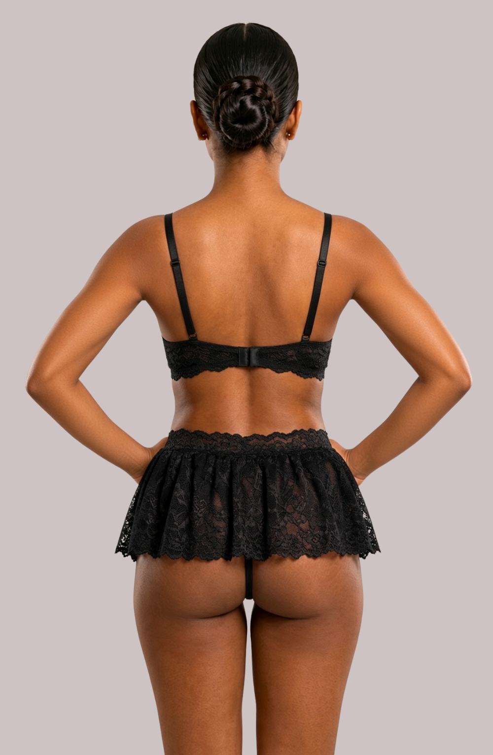 Layla Bow Lace Skirt Lingerie Set - Black