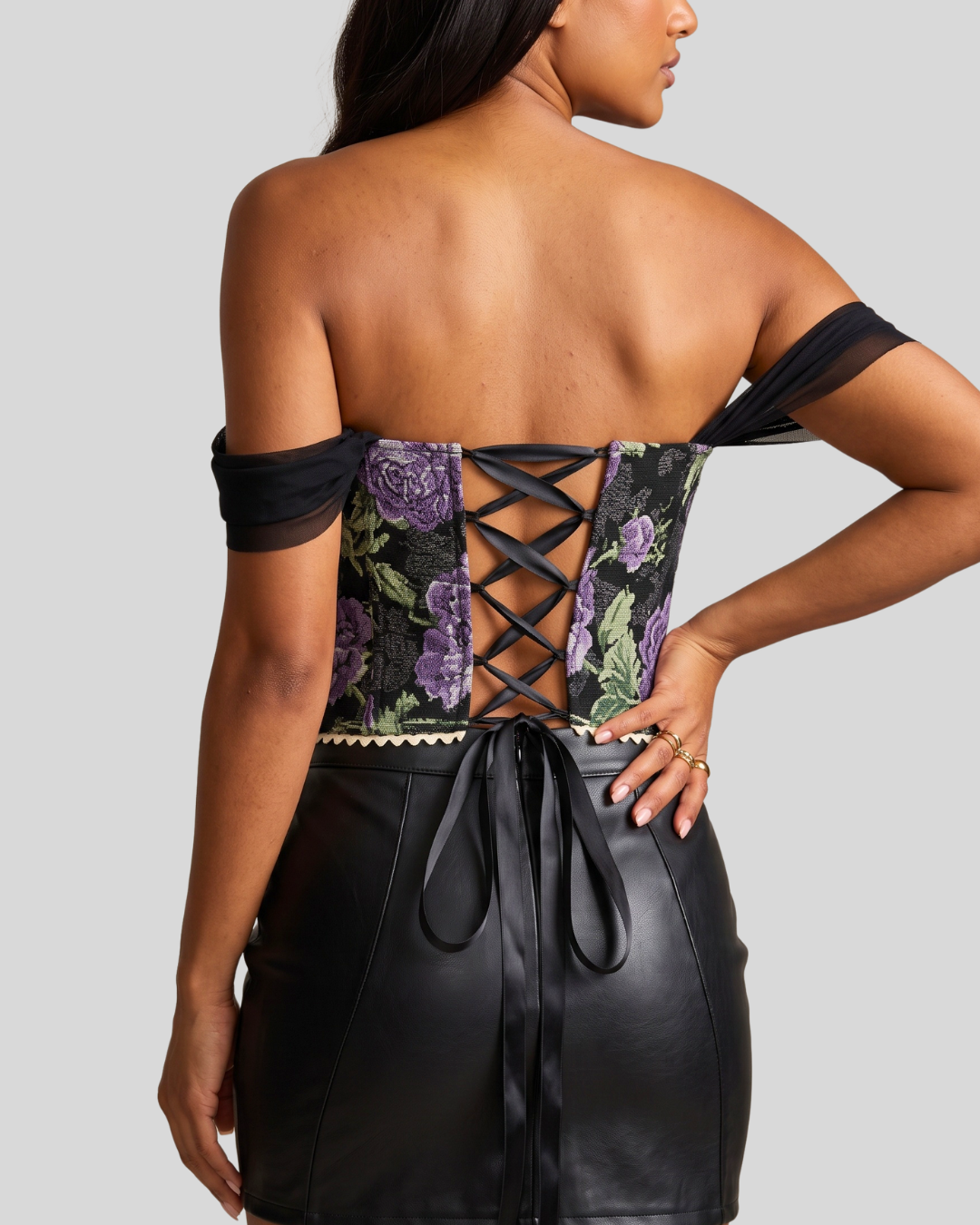 Mathilde Tapestry Corset Top - Purple flower