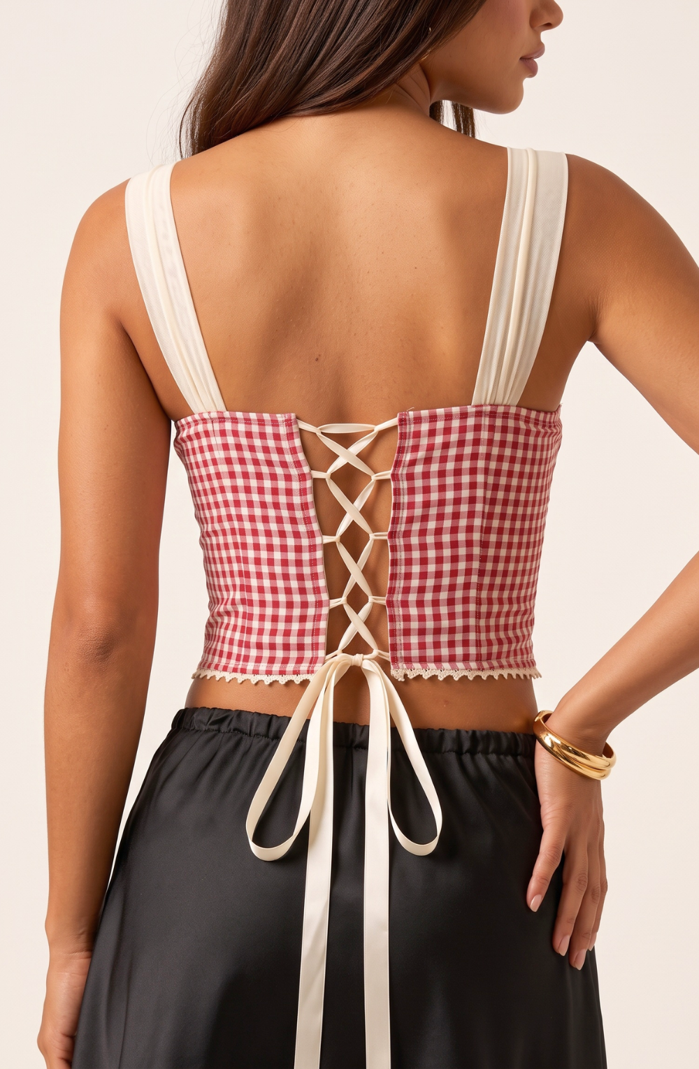 Alizée Checked Corset Top - Red