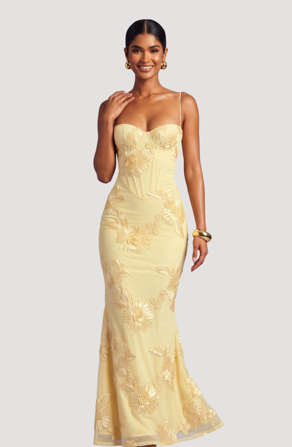 Sahara Petal-Detail Corset Maxi Dress - Yellow