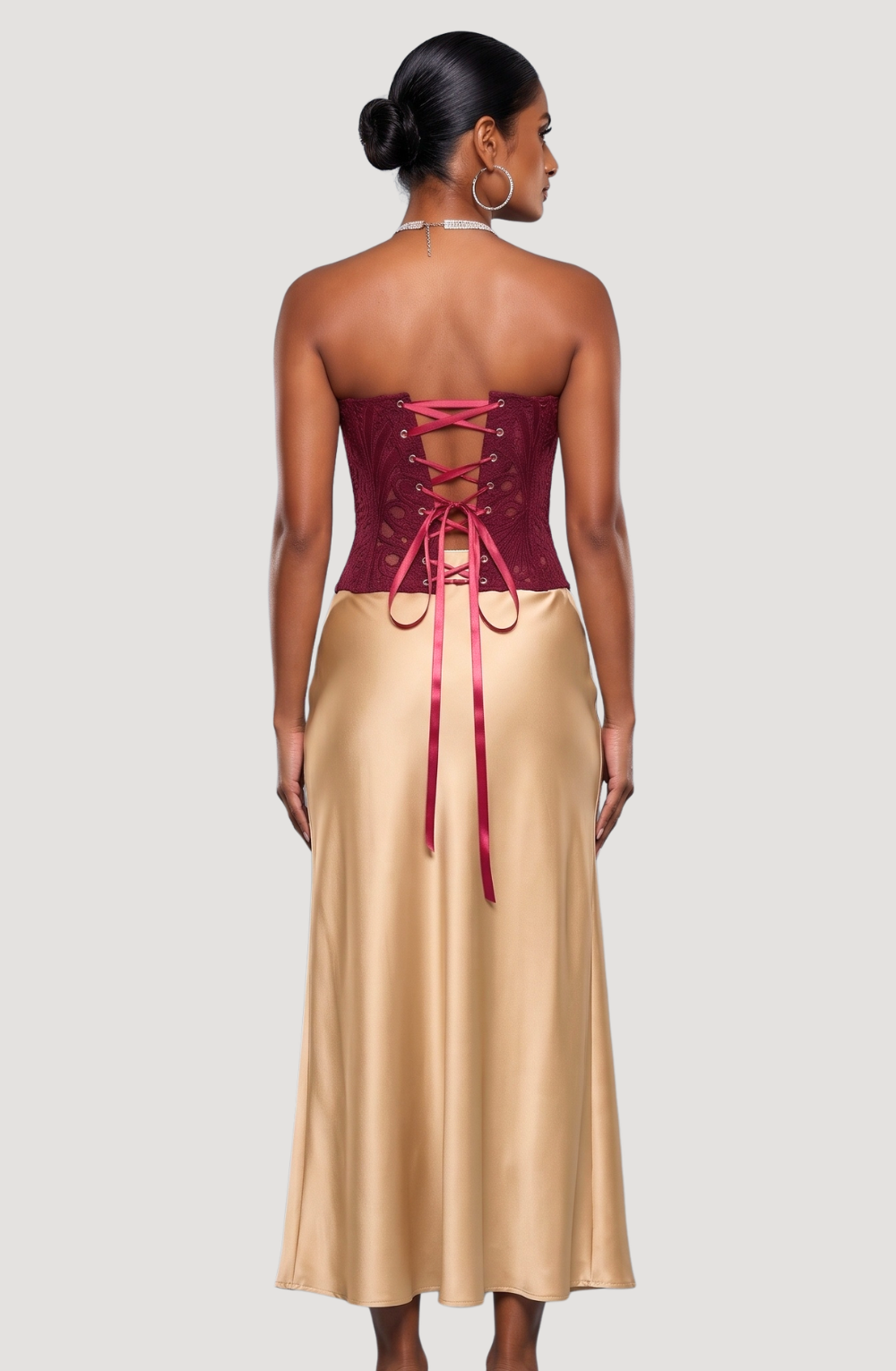 Mireille Strapless Lace Corset Top - Wine Red