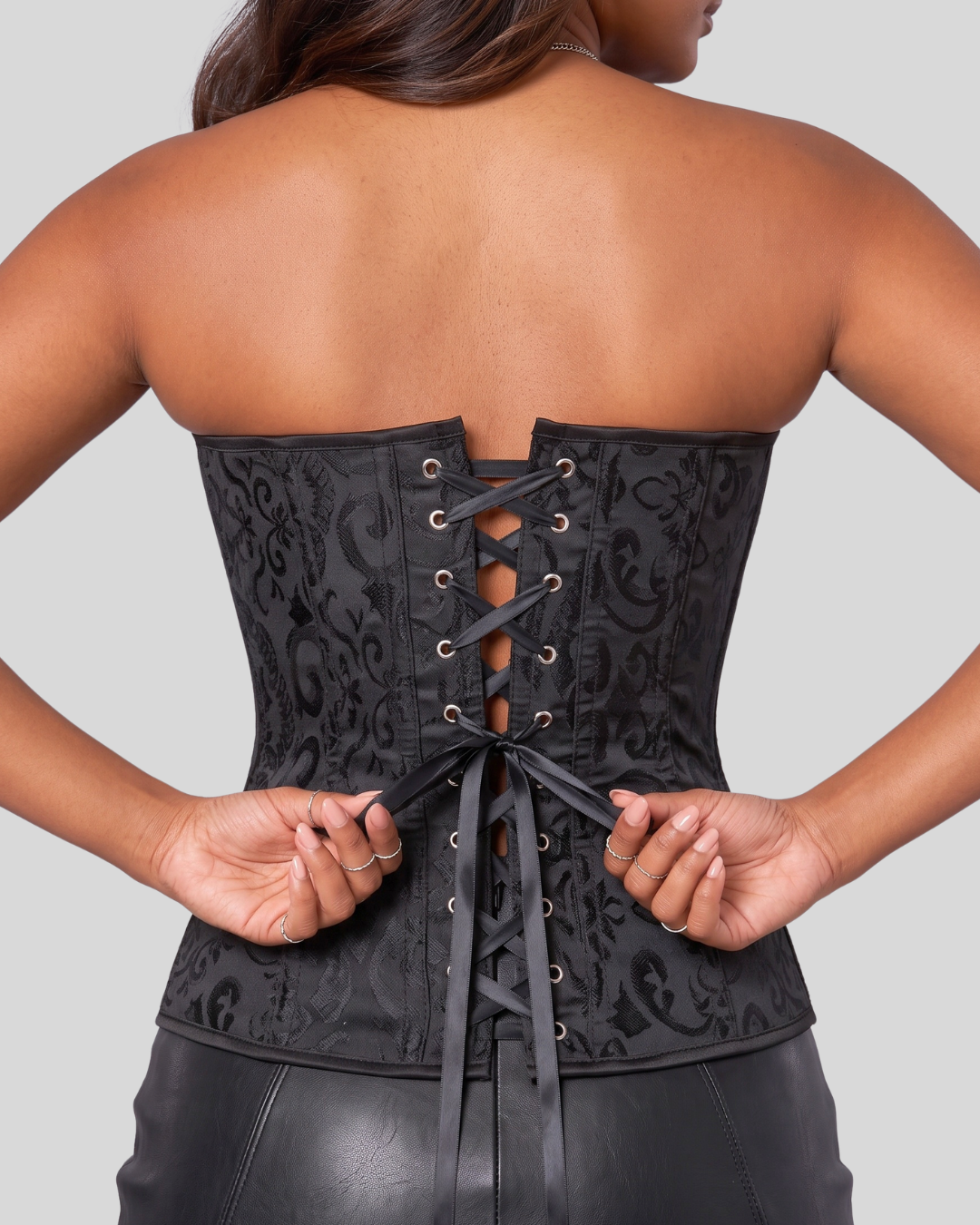 Noor Damask Corset Top - Black