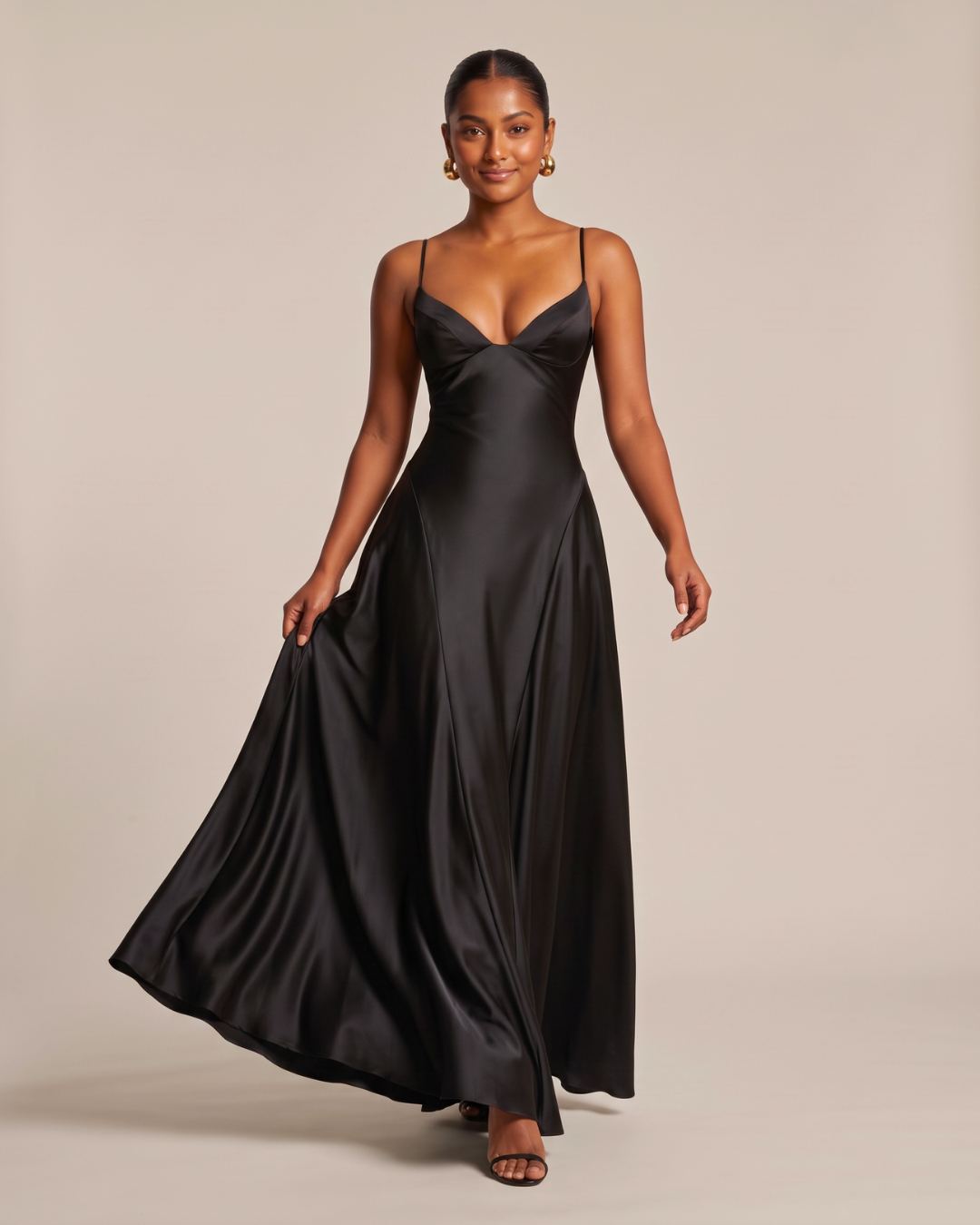 Celeste Satin Maxi Dress - Black