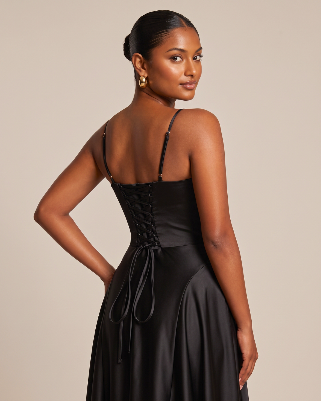 Celeste Satin Maxi Dress - Black