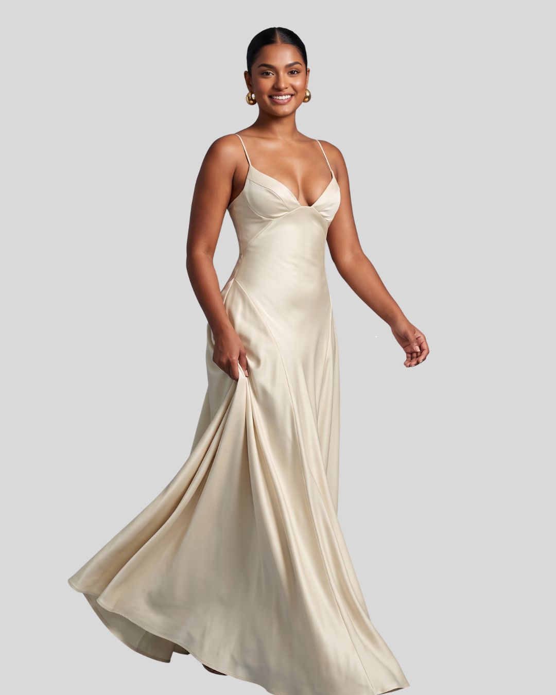 Celeste Satin Maxi Dress - Apricot