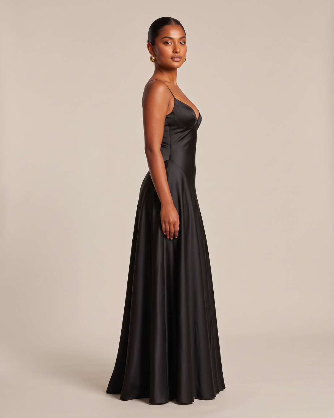 Celeste Satin Maxi Dress - Black